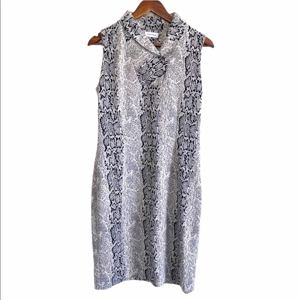 Calvin Klein Snake Print Button Sleeveless Dress